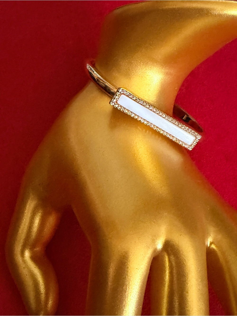 kate spade Gold Tone Cuff Bracelet with White Enamel Bar and Pavé